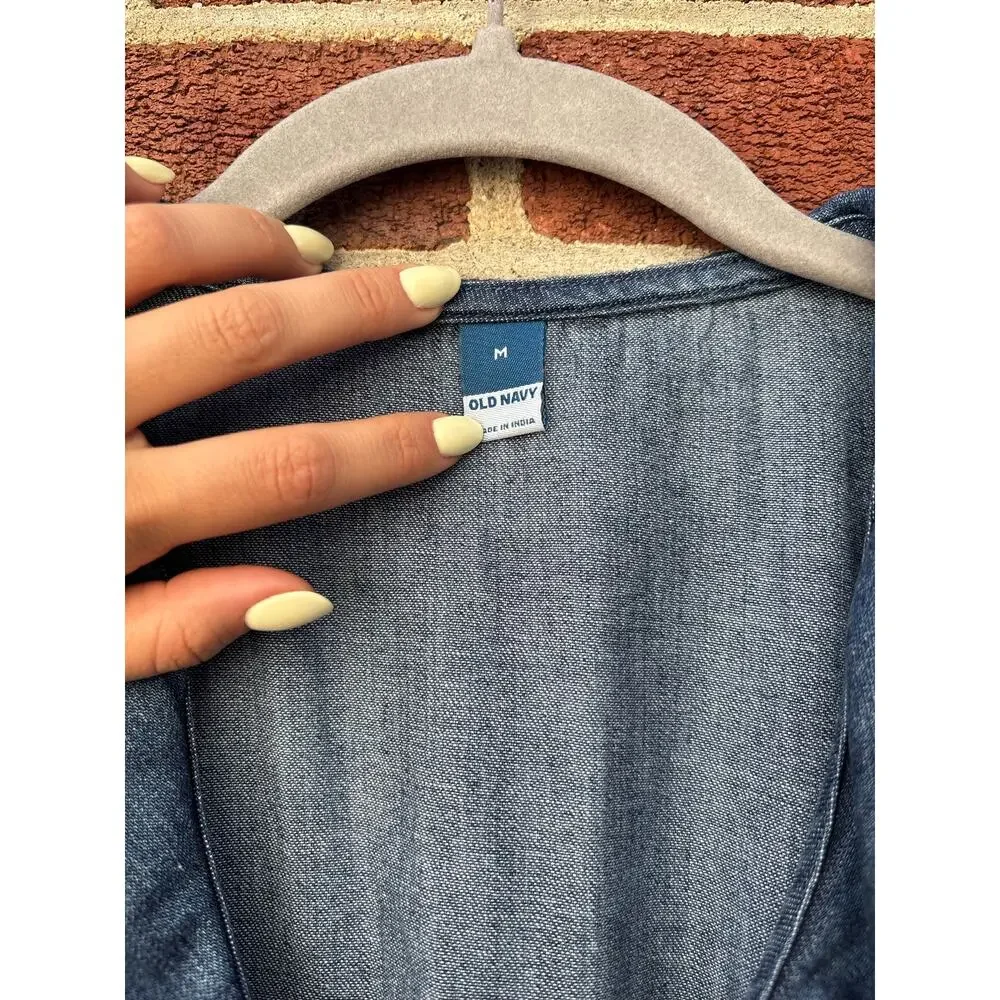 Old Navy Chambray Denim Dress Medium 100% Cotton Long Sleeve Boho Cottagecore - Picture 4 of 11